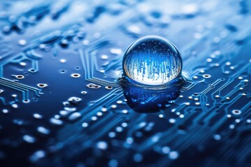 A glass sphere reflecting a circuit board, symbolizing the intersection of technology and the world.