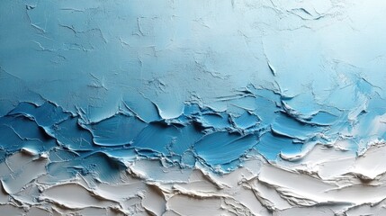 Abstract ocean waves painted with textured strokes in varying shades of blue and white
