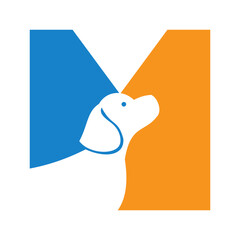 Initial Letter M Pet Logo Concept With Dog Head Symbol Vector Template