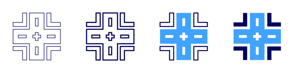 Obraz premium Crossroads icon in 4 different styles. Thin Line, Line, Bold Line, Duotone. Duotone style. Editable stroke