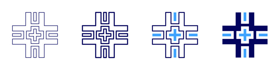 Intersection icon in 4 different styles. Thin Line, Line, Bold Line, Duotone. Duotone style. Editable stroke