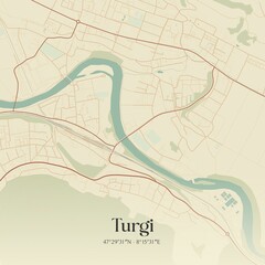 Vintage map of Turgi, Switzerland.