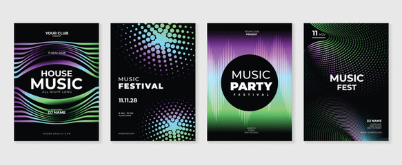 Music poster design background vector set. Electro Sound Cover template with vibrant abstract gradient geometric shape. Ideal design for social media, flyer, party, music festival, club.