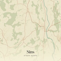 Vintage map of Sins, Switzerland.