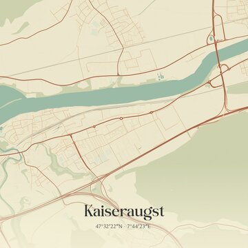 Vintage map of Kaiseraugst, Switzerland.