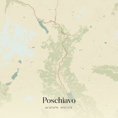Vintage map of Poschiavo, Switzerland.