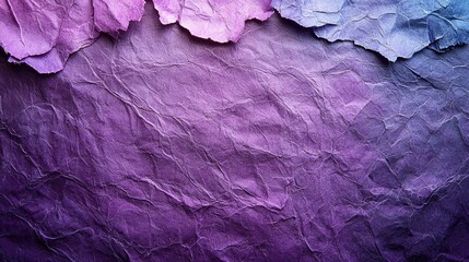 Crumpled purple and blue textured paper background with soft lighting for creative design