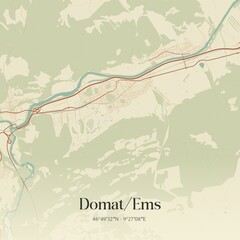 Vintage map of Domat/Ems, Switzerland.