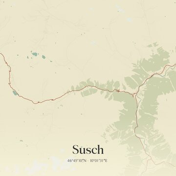 Vintage map of Susch, Switzerland.