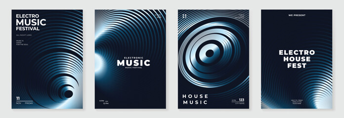 Music poster design background vector set. Electro Sound Cover template with vibrant abstract gradient geometric shape. Ideal design for social media, flyer, party, music festival, club.