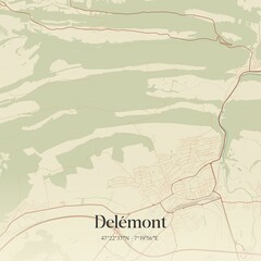 Vintage map of Delémont, Switzerland.
