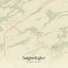 Vintage map of Saignelégier, Switzerland.