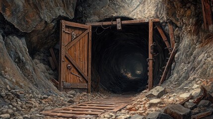 Naklejka premium The entrance to the forgotten mine a glimpse into historical excavations