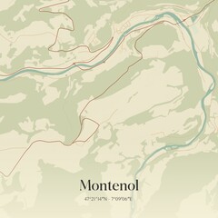 Fototapeta premium Vintage map of Montenol, Switzerland.