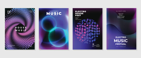Music poster design background vector set. Electro Sound Cover template with vibrant abstract gradient geometric shape. Ideal design for social media, flyer, party, music festival, club.