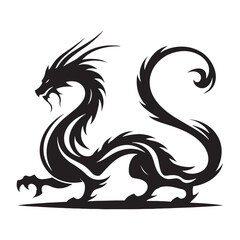 Epic Dragon silhouette capturing the intensity of fantasy warfare - Dragon illustration - Dragon vector - mythical creature silhouette
