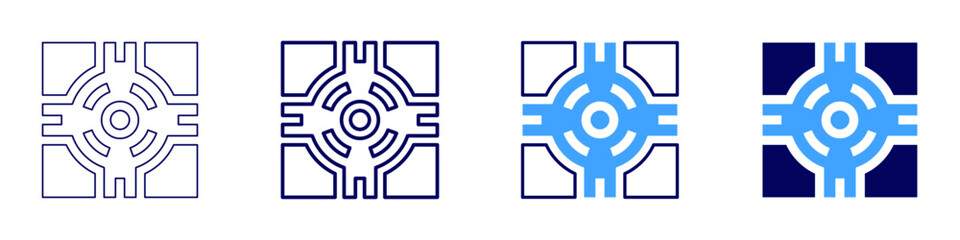 Road intersection icon in 4 different styles. Thin Line, Line, Bold Line, Duotone. Duotone style. Editable stroke