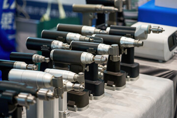 Close-up of various power tools used in medical surgery