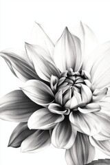 Fototapeta premium Black and White Flower Illustration, Beautiful Floral Design for Home Decor, Artistic Lotus Drawing for Print and Digital Use