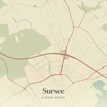 Vintage map of Sursee, Switzerland.