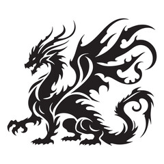 Ancient Dragon silhouette portraying a legendary beast of great power - Dragon illustration - Dragon vector - mythical creature silhouette

