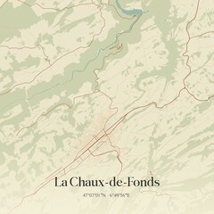Vintage map of La Chaux-de-Fonds, Switzerland.