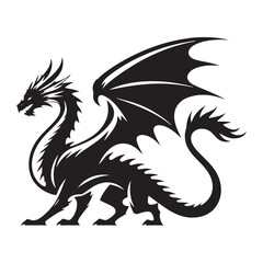 Mythological Dragon silhouette crafted with intricate details and precision - Dragon illustration - Dragon vector - mythical creature silhouette
