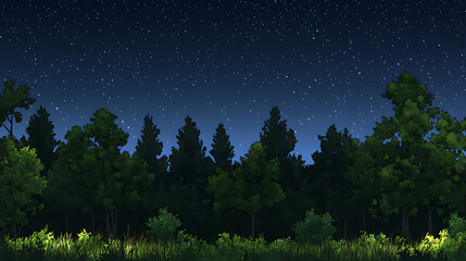 Naklejka premium Starry Night Forest Landscape Scenery Tranquil Woodland Ambiance Dark Woods Environment Scene Nature
