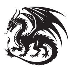 Obraz premium Serpentine Dragon silhouette emphasizing the sleek and ancient design - Dragon illustration - Dragon vector - mythical creature silhouette 