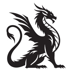 Dark fantasy Dragon silhouette created for magical and epic compositions - Dragon illustration - Dragon vector - mythical creature silhouette
