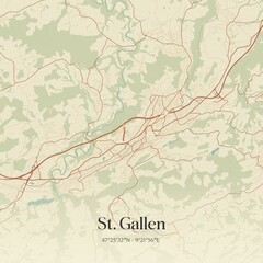 Vintage map of St. Gallen, Switzerland.
