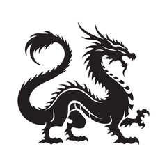 Dragon silhouette featuring wings spread wide in an iconic pose - Dragon illustration - Dragon vector - mythical creature silhouette
