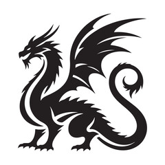 Obraz premium Gothic Dragon silhouette designed for dark fantasy and medieval themes - Dragon illustration - Dragon vector - mythical creature silhouette 