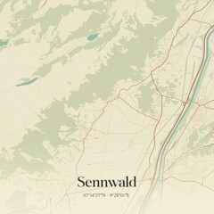 Vintage map of Sennwald, Switzerland.