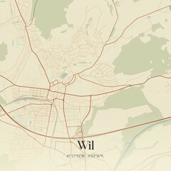 Vintage map of Wil, Switzerland.