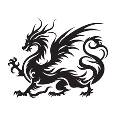 Powerful Dragon silhouette capturing the essence of ancient legends - Dragon illustration - Dragon vector - mythical creature silhouette
