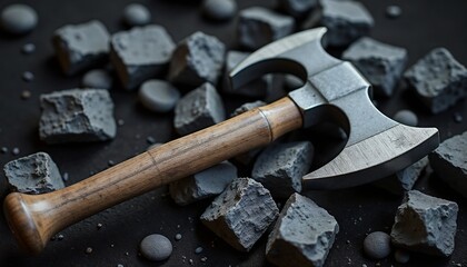 Double-Headed Axe with Dark Mood Representing Fantasy Weapon against Stone Background
