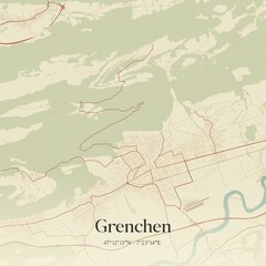 Vintage map of Grenchen, Switzerland.