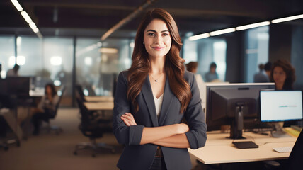 young businesswoman standing at modern office
