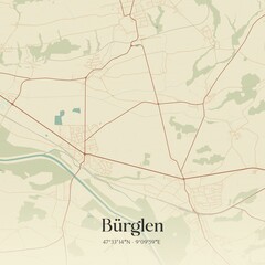 Vintage map of Bürglen, Switzerland.