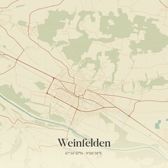 Vintage map of Weinfelden, Switzerland.