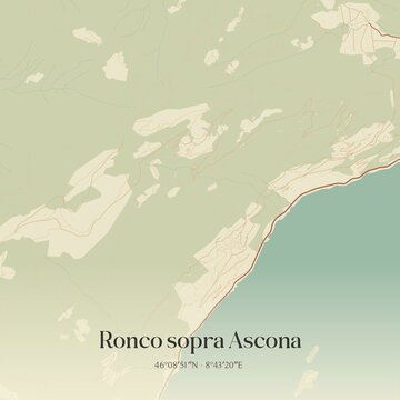 Vintage map of Ronco sopra Ascona, Switzerland.