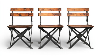 Three Vintage Wooden Folding Chairs