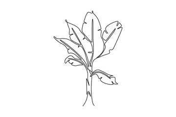 Single one line drawing of beauty and fresh banana tree. Decorative banana plant concept for plantation company. Agriculture cultivation. Modern continuous line draw design graphic vector illustration