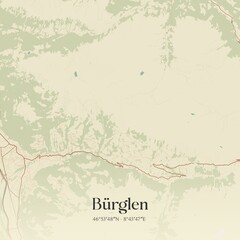 Vintage map of Bürglen, Switzerland.