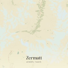 Vintage map of Zermatt, Switzerland.