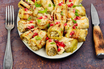 Vegan rolls of eggplant.