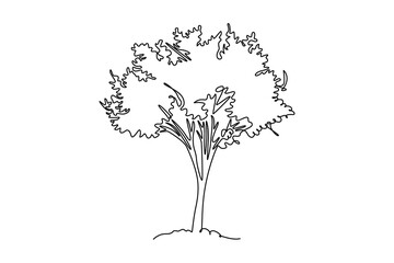 Single continuous line drawing of beauty fresh cherry blossom for home decor wall art print poster. Decorative sakura flower concept for card ornament. One line draw graphic design vector illustration