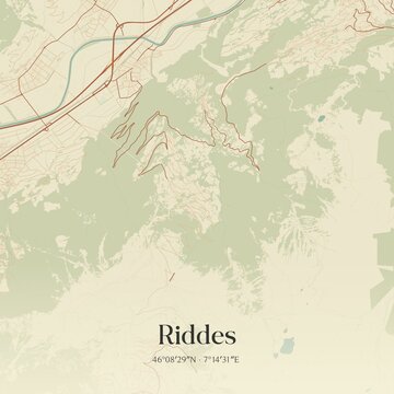 Vintage map of Riddes, Switzerland.