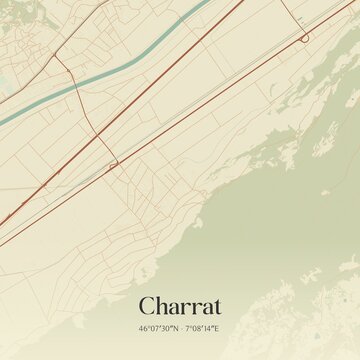 Vintage map of Charrat, Switzerland.